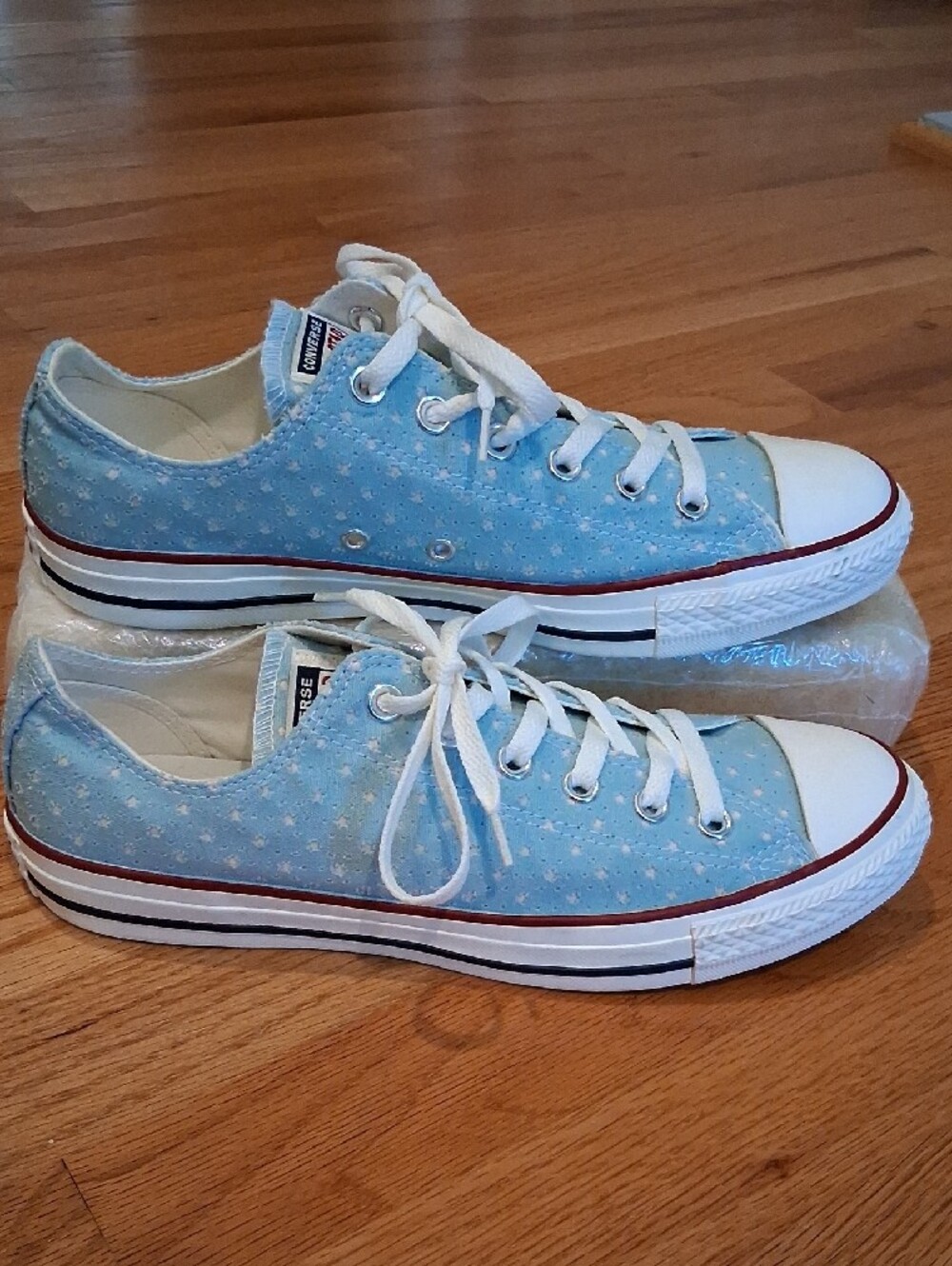 Converse Light Blue Polka Dot / Mini Stars Canvas Sneakers Women's 10 - Picture 3 of 11